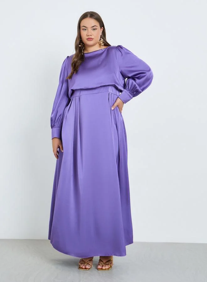 Styli Plus Size Purple Pleated A-Line Maxi Dress